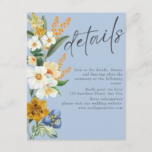 Dusty Blue Spring Garden Wildflowers wedding Enclosure Card