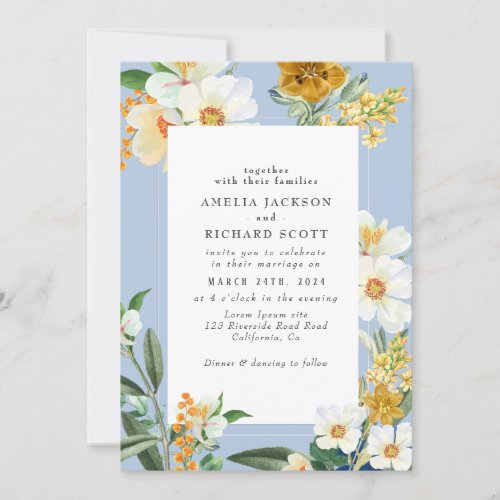 Dusty Blue Spring Garden Wildflowers wedding Invitation