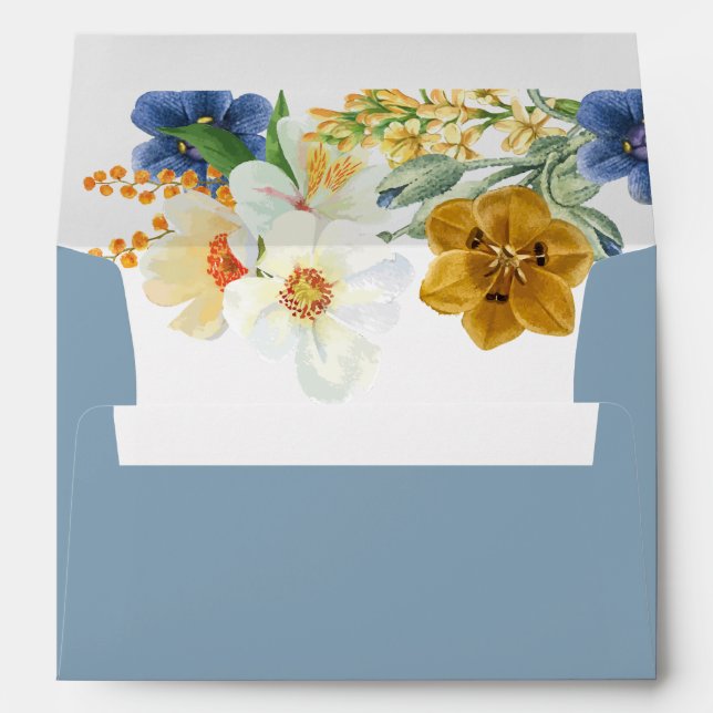 Dusty blue Spring summer flowers Bridal Shower Envelope (Back (Bottom))