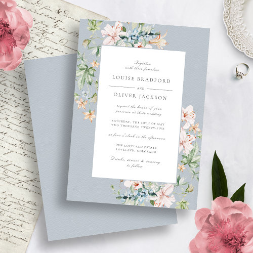 Dusty Blue Spring Watercolor Floral Dusty Wedding 