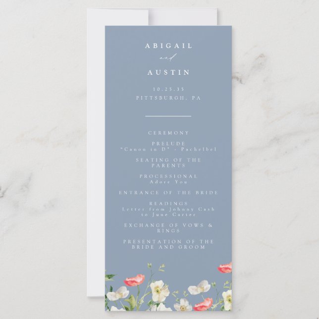 Dusty Blue Spring Watercolor Wedding Program (Front)
