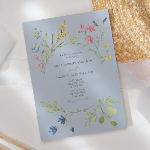 Dusty Blue Spring Wildflower Wedding Invitation