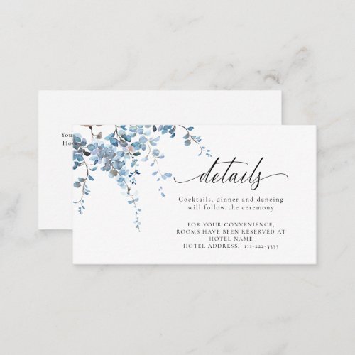 Dusty Blue Spring Wisteria Floral Wedding Details Enclosure Card