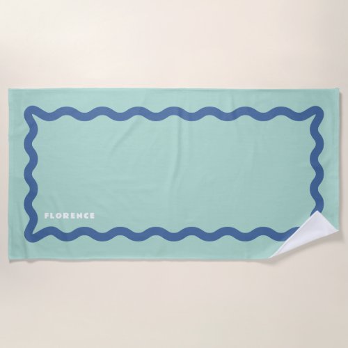 Dusty Blue Squiggle with Text Beach Towel