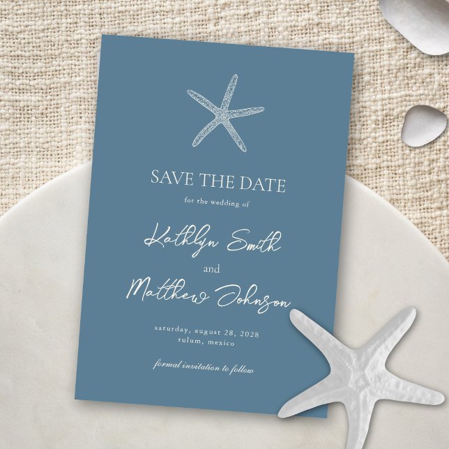 Dusty Blue Starfish Beach Destination Wedding Save The Date (Creator Uploaded)