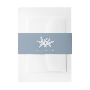 Dusty Blue Starfish Beach Minimal Wedding  Invitation Belly Band