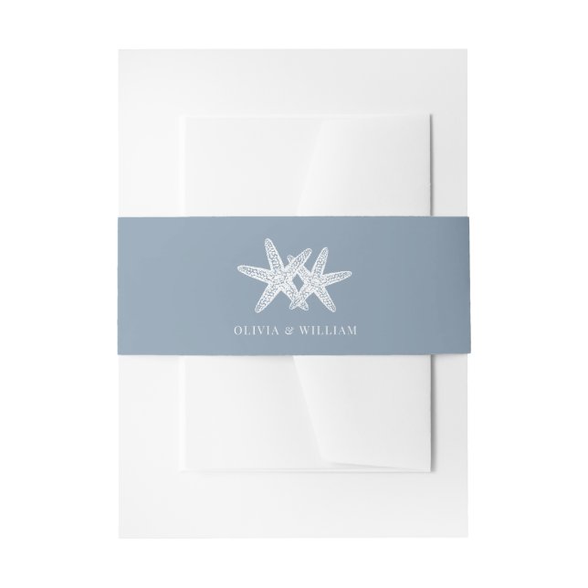 Dusty Blue Starfish Beach Minimal Wedding  Invitation Belly Band (Front Example)