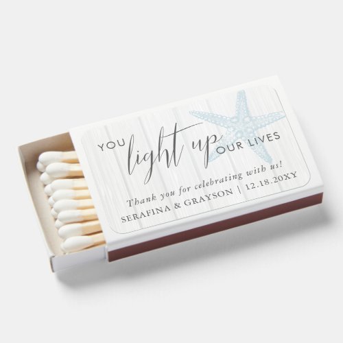 Dusty Blue Starfish Beach Wedding Favor Matchboxes