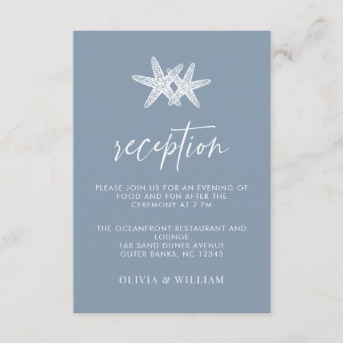 Dusty Blue Starfish Beach Wedding Reception Enclosure Card