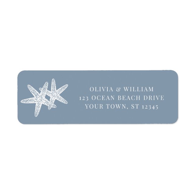Dusty Blue Starfish Beach Wedding Return Address Label (Front)