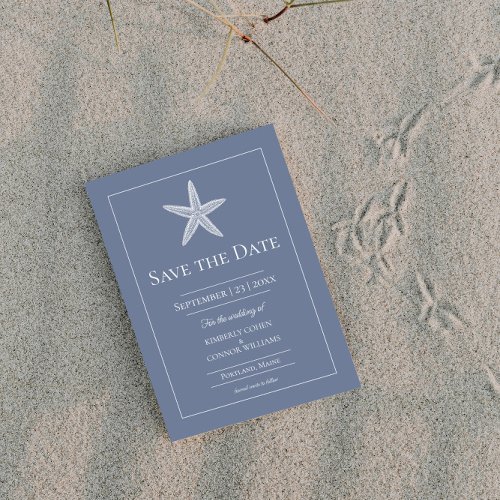 Dusty Blue Starfish Monogram Photo Save The Date
