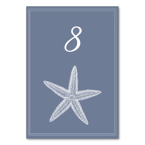 Dusty Blue Starfish Table Number Card
