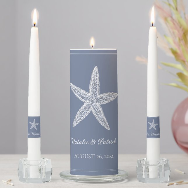 Dusty Blue Starfish Unity Candle Set (In Situ)