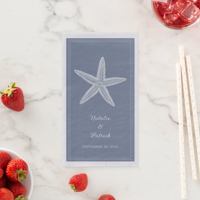 Dusty Blue Starfish Wedding Paper Guest Towels (Insitu)