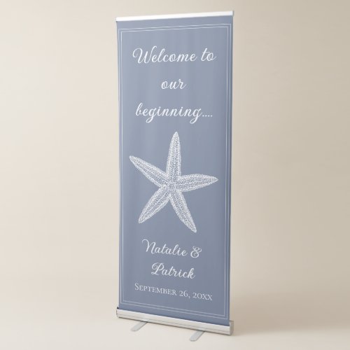 Dusty Blue Starfish Wedding Retractable Banner