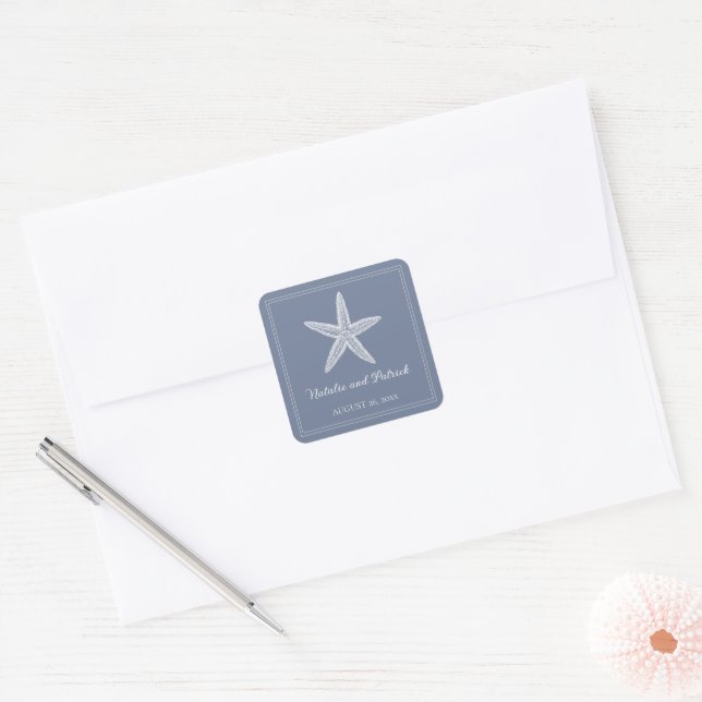 Dusty Blue Starfish Wedding Stickers (Envelope)