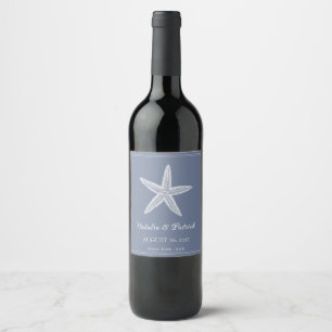 Dusty Blue Starfish Wedding Wine Label
