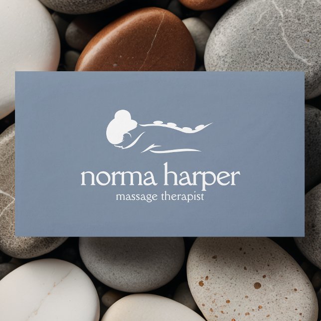 Dusty Blue Stone Massage Therapy Wellness Day Spa Business Card (Creator Uploaded)
