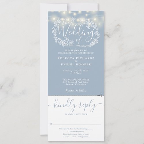 Dusty Blue String Lights All In One Wedding Invitation
