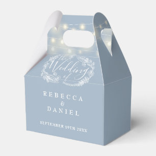 Dusty Blue String Lights Floral Wedding Favor Boxes