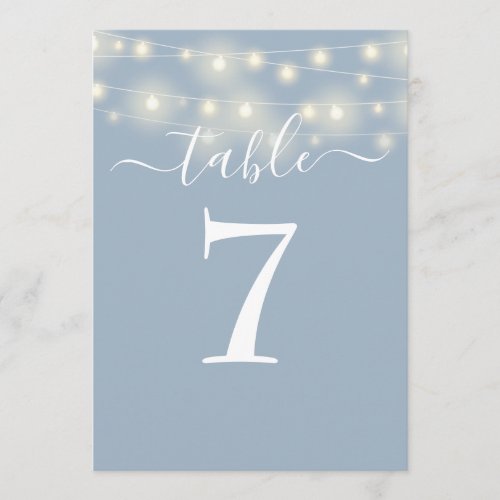 Dusty Blue String Lights Table Number