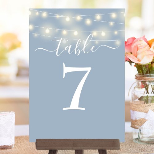 Dusty Blue String Lights Table Number