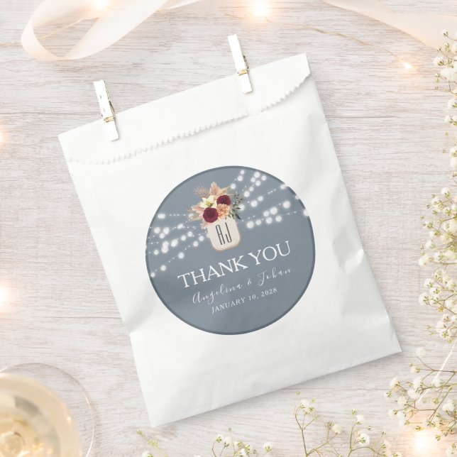 Dusty Blue String Lights Wedding Favor Bag (Clipped)