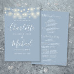 Dusty Blue String Lights Wedding Program<br><div class="desc">Dusty blue signature script wedding program featuring pretty string lights and chic modern typography. This stylish wedding program can be personalized with your special wedding day information. Designed by Thisisnotme©</div>