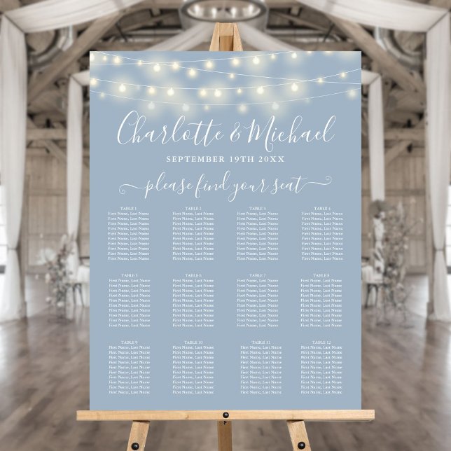 Dusty Blue String Lights Wedding Seating Chart Foam Board (Dusty Blue String Lights Wedding Seating Chart Foam Board)