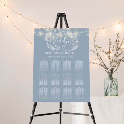 Dusty Blue String Lights Wedding Seating Plan Foam Board