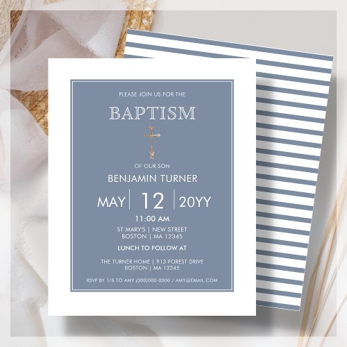 Dusty Blue Stripe  Baptism Budget Invitation