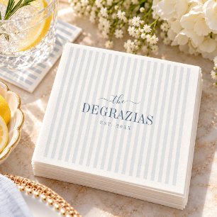 Dusty Blue Stripe Coastal Wedding Chic Napkins
