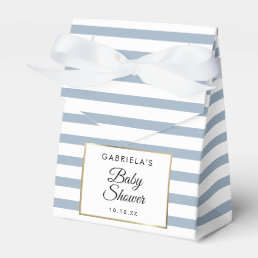 Dusty Blue Stripe Elegant Gold Baby Shower Favor Boxes