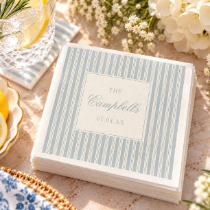 Dusty Blue Stripe French Country Chic Wedding Napkins