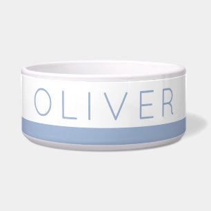 Dusty Blue Stripe Modern Cat or Dog Name on Pet Bowl