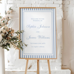 Dusty Blue Stripe Old Money Wedding Welcome Poster