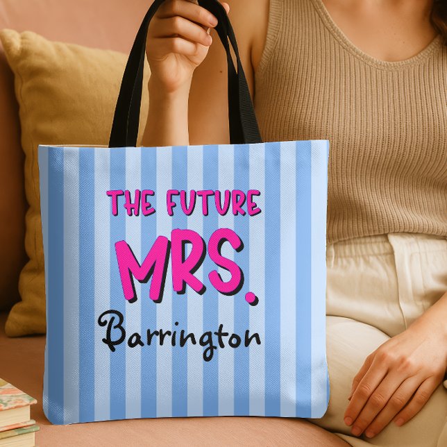 Dusty Blue Stripe The Future Mrs Bride's Tote Bag (Creator Uploaded)