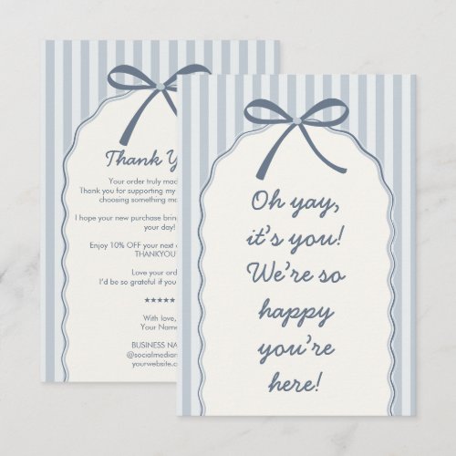 Dusty Blue Striped Bow Small Business Thank You Card