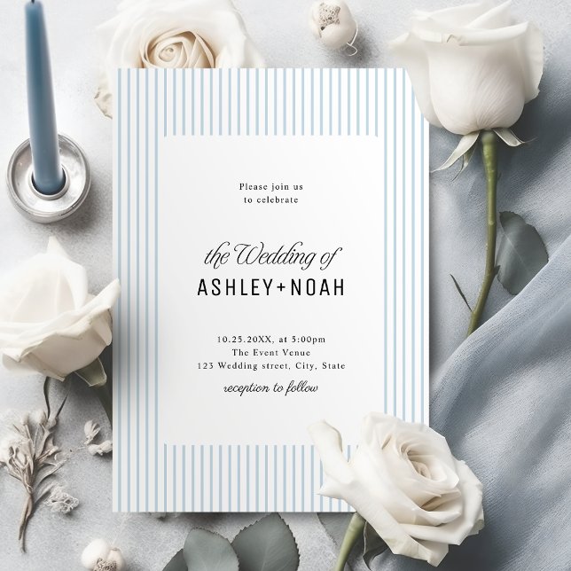 Dusty Blue Striped Elegance Classy Wedding Invitation (Dusty Blue Striped Elegance Classy Wedding Invitation)