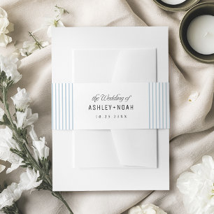 Dusty Blue Striped Elegance Classy Wedding Invitation Belly Band