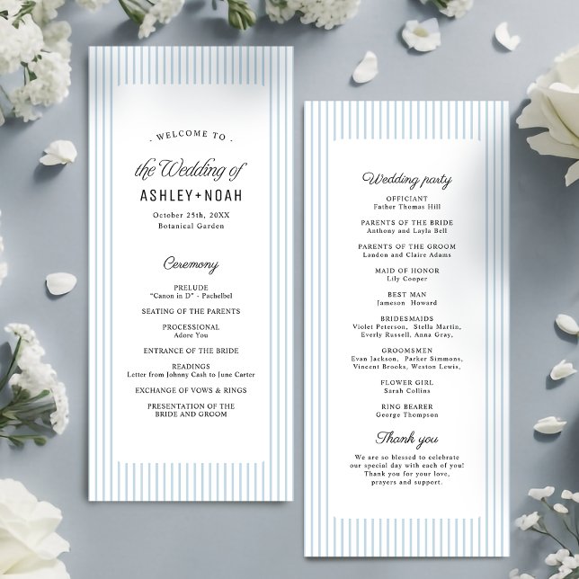 Dusty Blue Striped Elegance Classy Wedding Program (Dusty Blue Striped Elegance Classy Wedding Program)