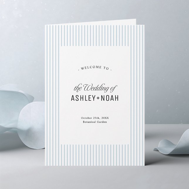 Dusty Blue Striped Elegance Classy Wedding Program (Dusty Blue Striped Elegance Classy Wedding Program)