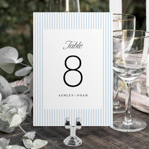 Dusty Blue Striped Elegance Classy Wedding Table Number