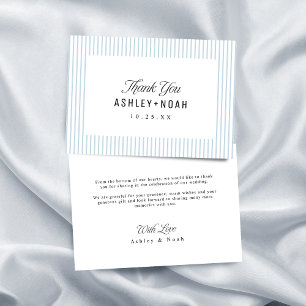 Dusty Blue Striped Elegance Classy Wedding Thank You Card