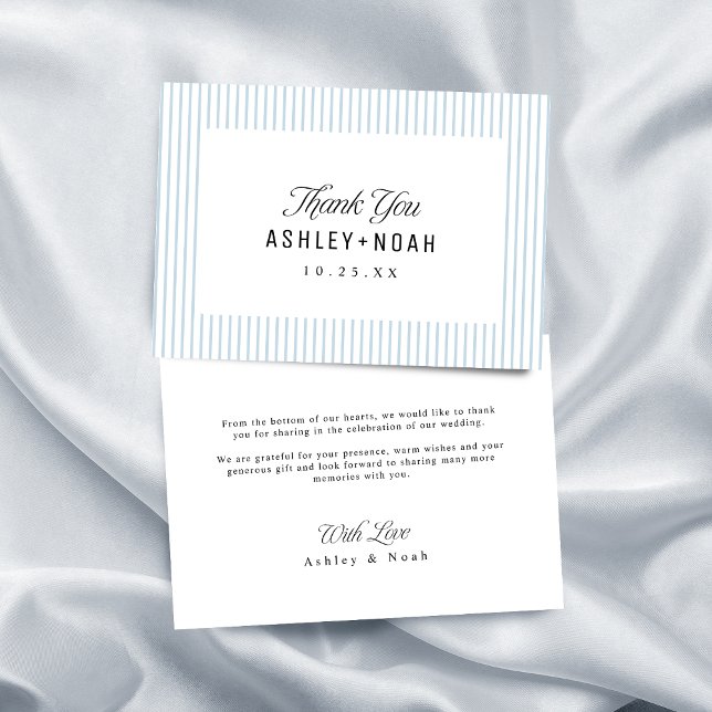 Dusty Blue Striped Elegance Classy Wedding Thank You Card (Dusty Blue Striped Elegance Classy Wedding Thank You Card)