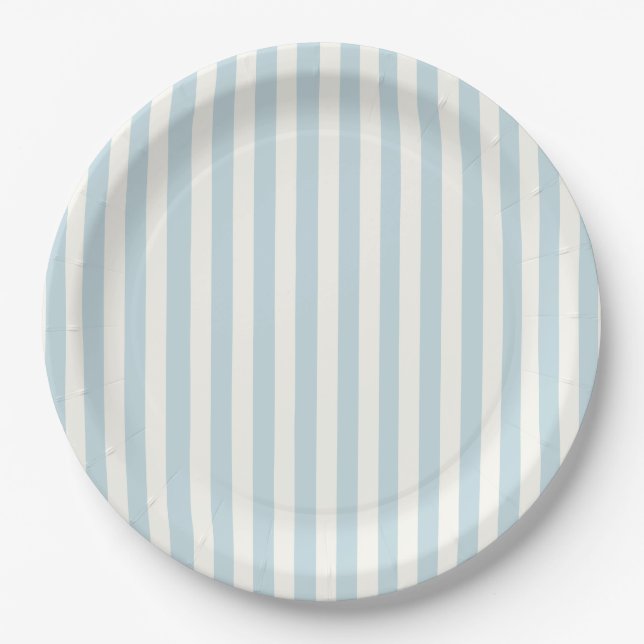 Dusty Blue Stripes Classic Party Paper Plates (Front)