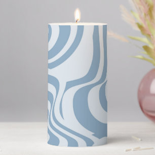 Dusty Blue Stripes Elegant Modern Home Decor Pillar Candle