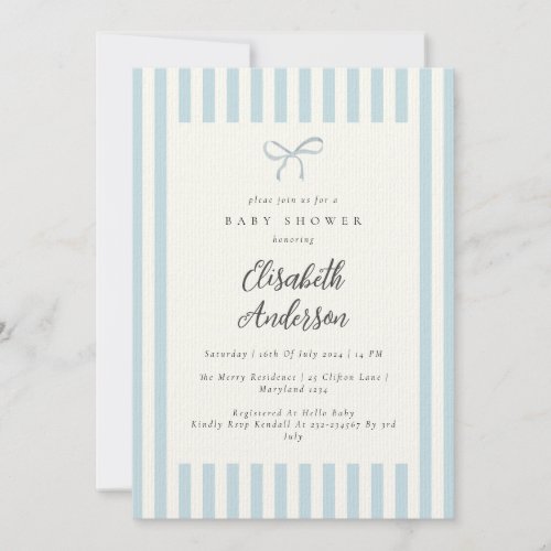 Dusty Blue Stripes Elegant Vintage Boy Baby Shower Invitation