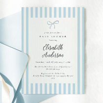 Dusty Blue Stripes Elegant Vintage Boy Baby Shower Invitation