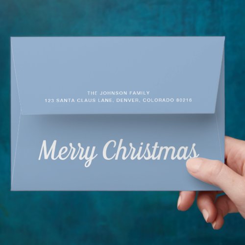 Dusty Blue Stripes Merry Christmas Return Address Envelope